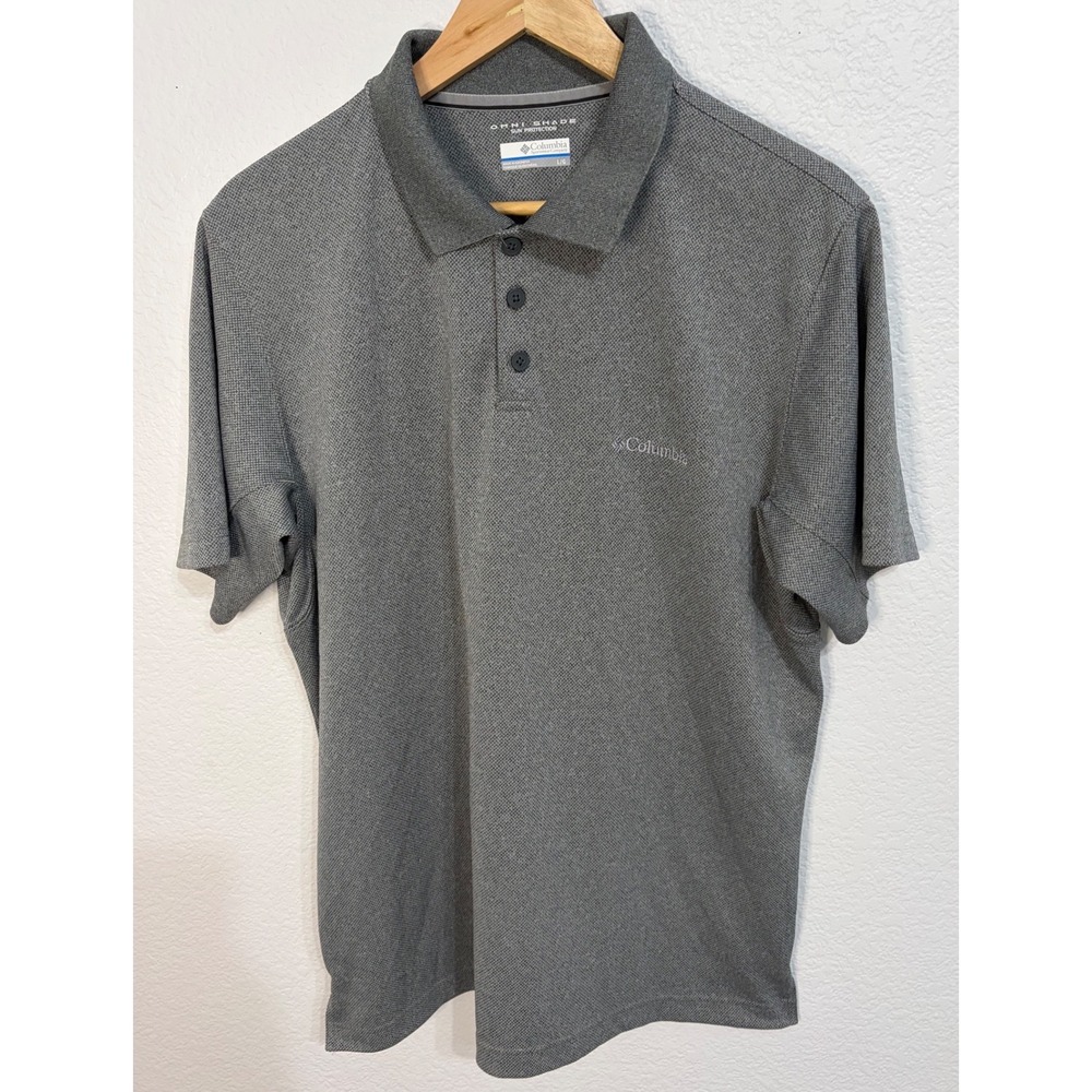 Columbia Omni-Shade Mens Large Grey Polo Shirt Short Sleeve Sun Protection L/G